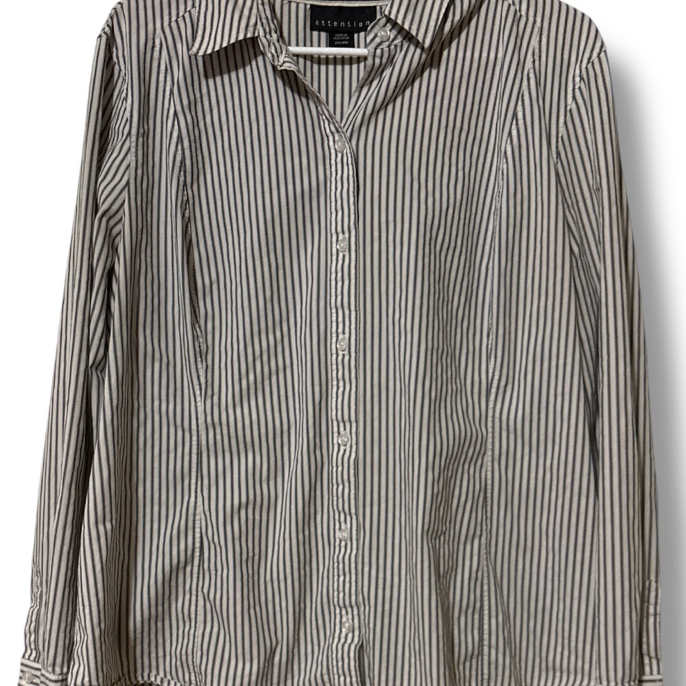 Attention Black and White Casual Button Down Shirt